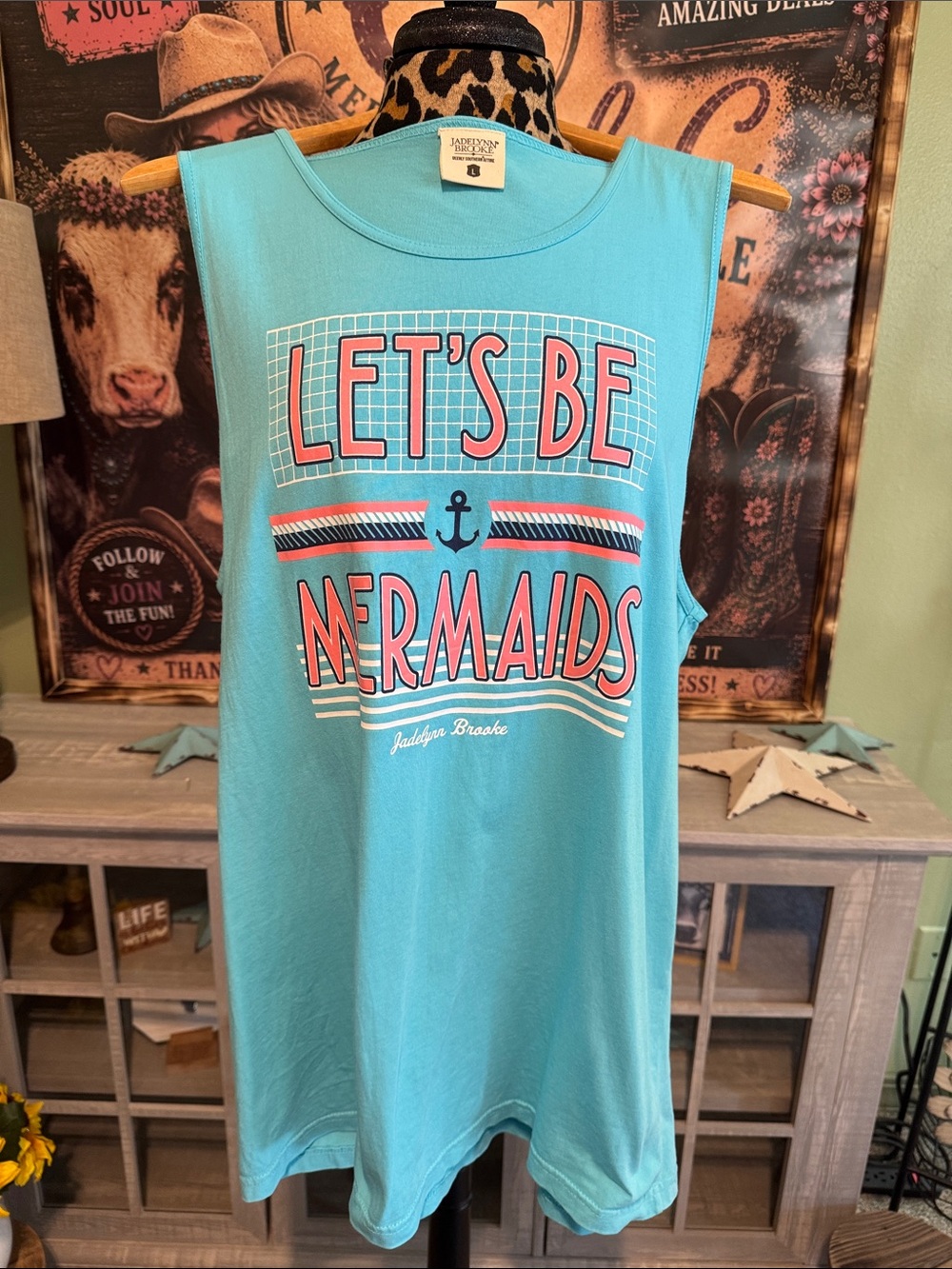 Jadelynn Brooke Let's Be Mermaids Aqua Graphic Muscle Tank  Size Large